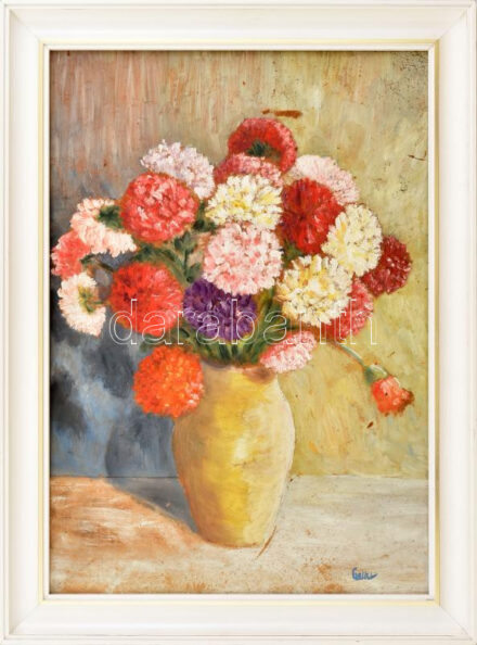 Olvashatatlan jelzéssel: Csendélet. Olaj, fa, dekoratív fakeretben, 43×31 cm