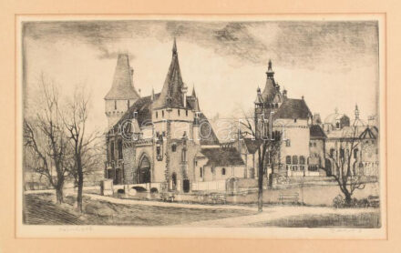 Gaál Domokos (1940-2009): Városliget, rézkarc, papír, jelzett, paszpartuban, 30×50 cm
