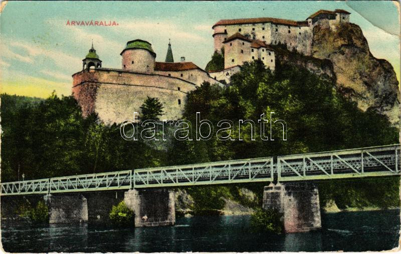 Árvaváralja, Oravsky Podzámok; Árva vára, vasúti híd. W.L. Bp. 305. Löwy Fülöp kiadása / Oravsky hrad / castle, railway bridge (EB)
