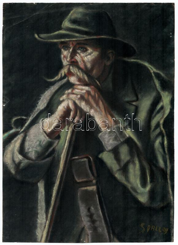 Dallos jelzéssel: Idős férfi portréja, pasztell, papír, törésnyomokkal, 34×24 cm