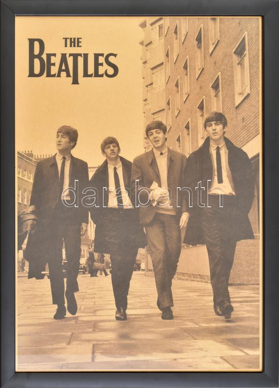 Beatles poszter, üvegezett fakeretben, 50x35 cm
