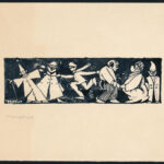Borbély László (1939-): Maszkabál, tus, papír, jelzett, publikálva: Népszavában, 4,5x15 cm