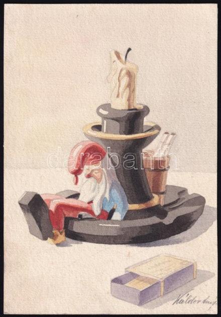 Káldor László (1905-1963): Törpés reklámterv, akvarell, papír, jelzett, 24x16 cm