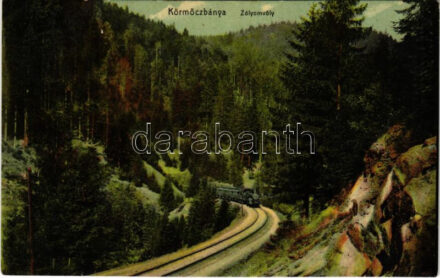 1912 Körmöcbánya, Kremnitz, Kremnica; Zólyomvölgy, vasútvonal, gőzmozdony, vonat. Ritter Lipót J. kiadása / valley, railway line, locomotive, train