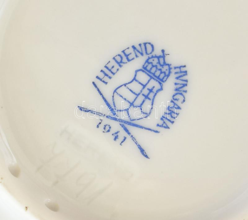 Herendi 'Sopron' porcelán tálka, kézzel festett, jelzett, hajszálrepedéssel, lepattanással, d: 10,5 cm - Image 2