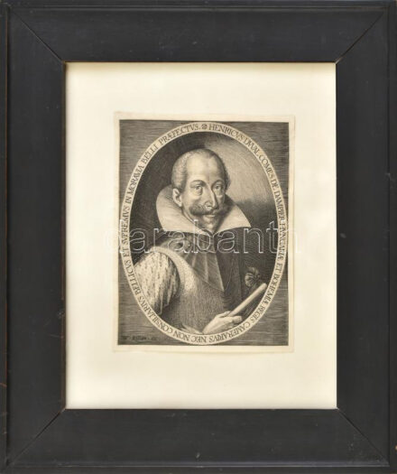 Henri Duval Dampierre (1580-1620) generális, metszet, üvegezett fa keretben, 17,5×13,5 cm