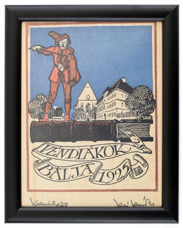 Kós Károly (1883-1977): Véndiákok bálja, 1925. Színes linómetszet, papír, utólagos jelzéssel, 15,5×12 cm - Image 2