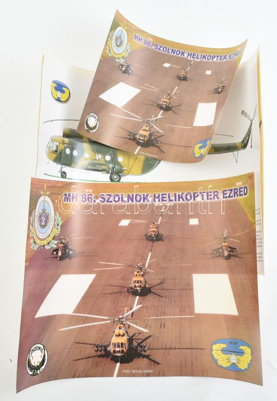 MH 86. Szolnok Helikopter Ezred, 4 db plakát, feltekerve, 29,5x21 cm és 49x34 cm között