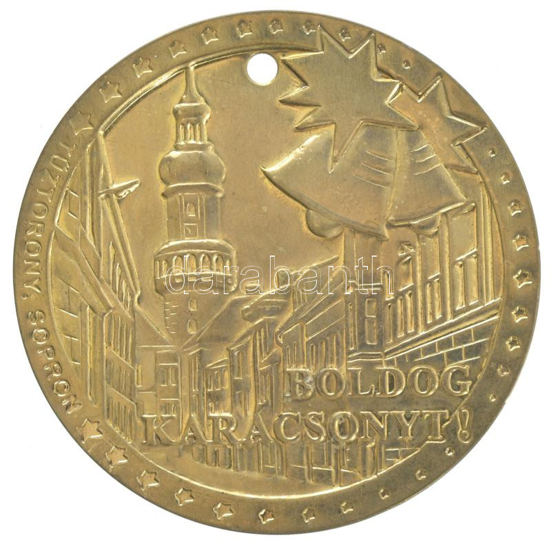 DN 'Tűztorony, Sopron - Boldog karácsonyt!' bronz lemezérem (52,5mm) T:1-