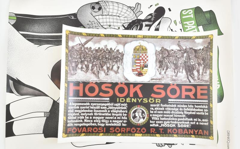 2 db sör plakát: Fővárosi Sörfőző Rt. Kőbánya Hősök söre (reprint) + Guinness St Patrick's Weekend, feltekerve, 59x42 cm és 84x59 cm