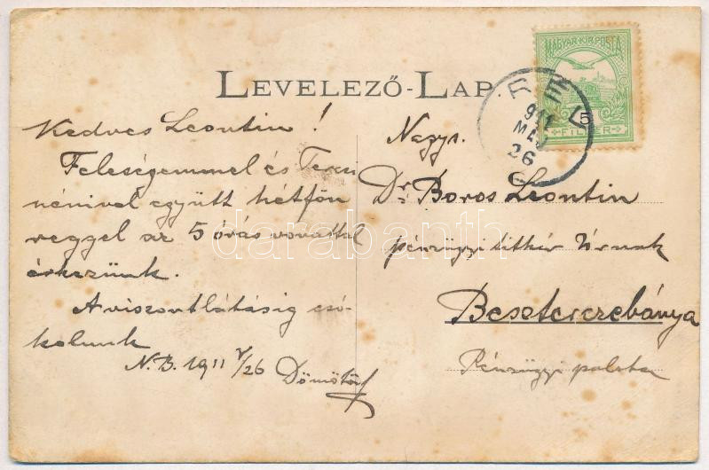 1911 Nagybáród, Borod; Jó szerencsét! Üdvözlet a nagybáródi kőszénbányából. Az iparvasút hídja, gőzmozdony, vonat / Glück auf! Gruss aus den Nagybáróder Kohlenwerke / coal mine, industrial railway's bridge, locomotive, train (EB) - Image 2