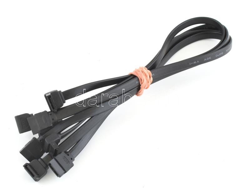 4 darab SATA III kábel 40 cm fekete. Egyenes - derékszög végződéssel.