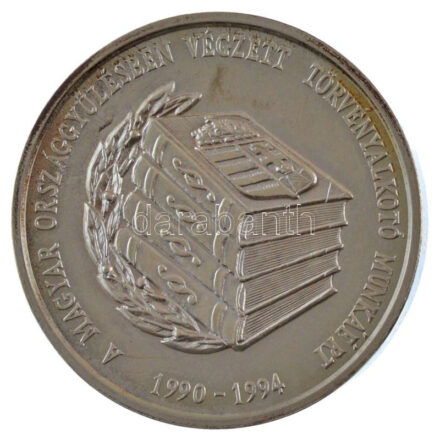 Bognár György (1944-) 1994. 'A magyar Országgyűlésben végzett törvényalkotó munkáért - 1990-1994' jelzett Ag emlékérem, eredeti tokban, peremen sorszám '376' (93,55g/0,925/50mm) T:1 (PP) patina