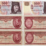 1984-1992. 100Ft (4x) + 2006. 500Ft (2x) T:III közte kis szakadás, ly.