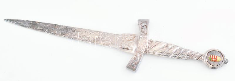 'Magyar Ellenállók, Antifasiszták Szövetsége' emlék tőr, dobozban. Ezüstözött fém, h: 31 cm