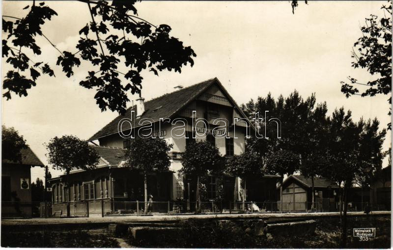 Balatonalmádi-fürdő, vasútállomás, vasúti dohány árusítás, Schmoll reklám. Weinstock E. 303.