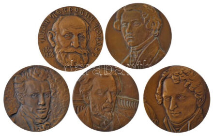 Szovjetúnió 1975-1986. 'Híres emberek' 5 darabos kétoldalas bronz emlékérem tétel (60mm) T:1- Soviet Union 1975-1986. 'Famous People' 5 pieces two-sided bronze medallion lot (60mm) C:AU