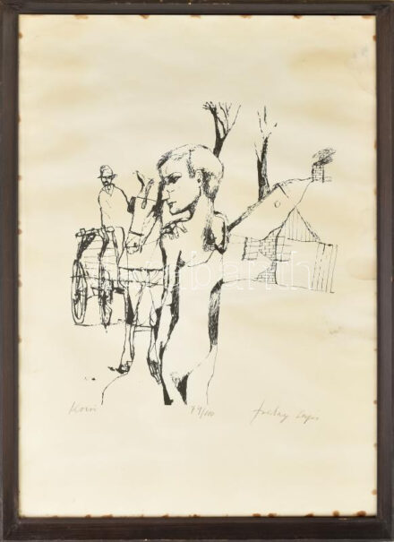 Szalay Lajos (1909-1995): Kocsi. Szitanyomat, papír, jelzett, számozott (74/100), lap széle kissé foltos, üvegezett fakeretben, 61×43 cm