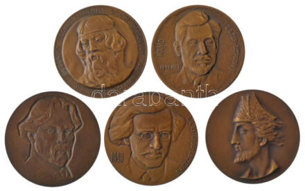 Szovjetúnió ~1980. 'Híres emberek' 5 darabos kétoldalas bronz emlékérem tétel (60mm) T:1- Soviet Union ~1980. 'Famous People' 5 pieces two-sided bronze medallion lot (60mm) C:AU
