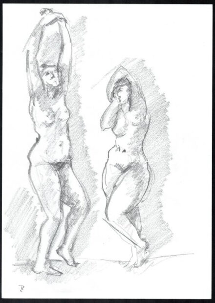 Darmó Éva (1980-): 6 db tanulmányrajz, többségében női aktokkal és alakokkal. Ceruza, papír. Jelzett. Helyenként kissé foltos. 35x25 cm.