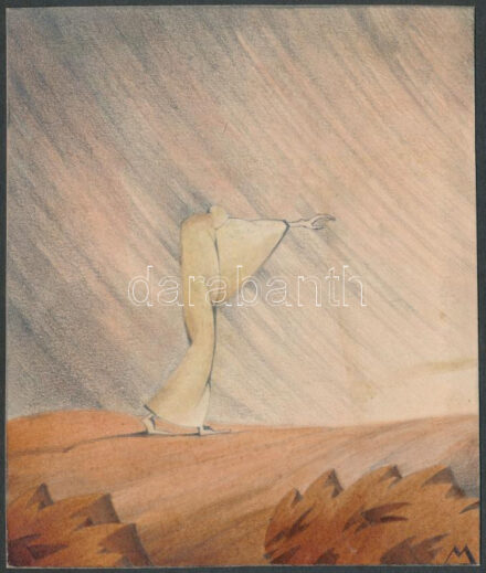 Galambos Margit (?-?): Art deco alak, 1925 körül. Ceruza, papír, jelzett, papírra kasírozva. 13,5x11,5 cm.