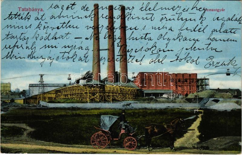 1915 Tatabánya, Cementgyár, előtérben egy konflis (EK)