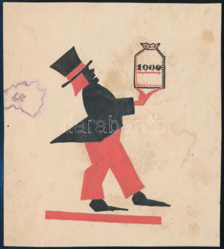 Galambos Margit (?-?): Art deco figura, Jack London A felfedezés c. könyv borítótervéhez, 1924 k. Tempera, papír, jelzés nélkül, foltos, 12,5x11 cm.