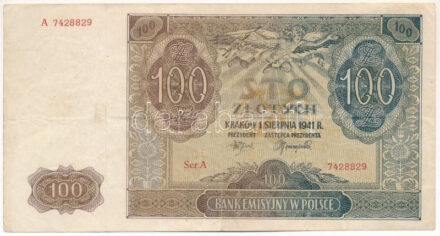 Lengyelország / Német megszállás 1941. 100Zl T:III Poland / German occupation 1941. 100 Zlotych C:F Krause 1035