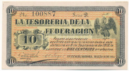 Mexikó / Forradalom / Guaymas 1914. 10c T:I- Mexico / Revolution / Guaymas 1914. 10 Centavos C:AU Krause S1058
