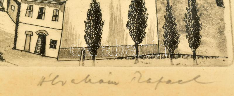 Ábrahám Rafael (1929-): Tabán. Rézkarc, papír, jelzett. Üvegezett fakeretben. 21x29,5 cm. - Image 2