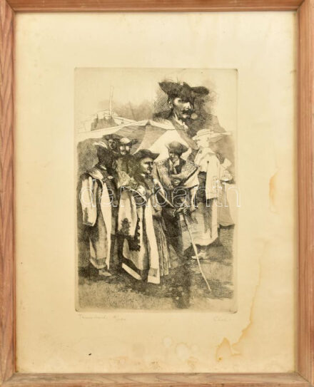 Gy. Molnár István (1933-2010): Tanulmány. Rézkarc, papír, jelzett, számozott (13/100), lap széle foltos. Üvegezett fakeretben, 29×19 cm