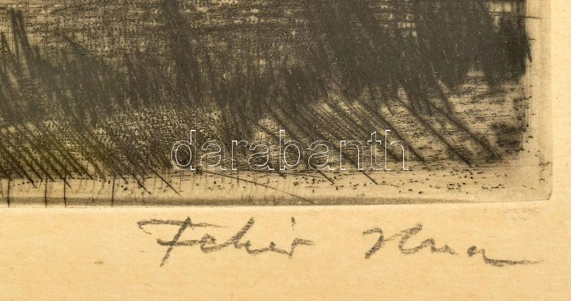 Fehér Ilona (1913-1983): Árvíz II. Rézkarc, papír, jelzett, számozott (3/100), üvegezett keretben, 29×34,5 cm - Image 2