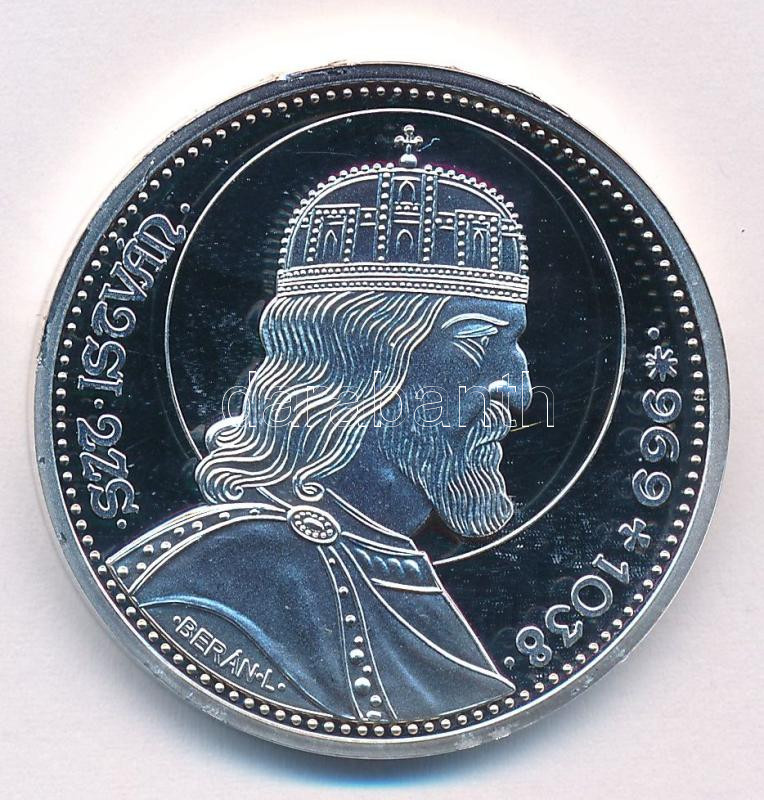 DN 'Magyarok Kincstára - Szent István 5 pengő, 1938' ezüstözött rézötvözet utánveret, kapszulában (36mm) T:PP kis patina