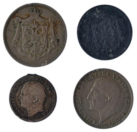 Szerbia 1879. 50p Ag 'IV. Obrenovics Milán' + Szerb-Horvát-Szlovén Királyság 1920. 10p Zn + 25p Cu-Ni + 1925. 1D Cu-Ni 'I. Sándor' T:2-3- Serbia 1879. 50 Para Ag 'Milan Obrenović IV' + Kingdom of the Serbs, Croats and Slovenes 1920. 10 Para
