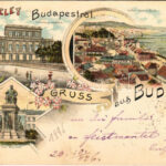 1896 (Vorläufer!) Budapest, Tudományos Akadémia, Deák szobor, Várkert rakpart és királyi vár. Kunstanstalt Rosenblatt Art Nouveau, floral, litho (Rb)