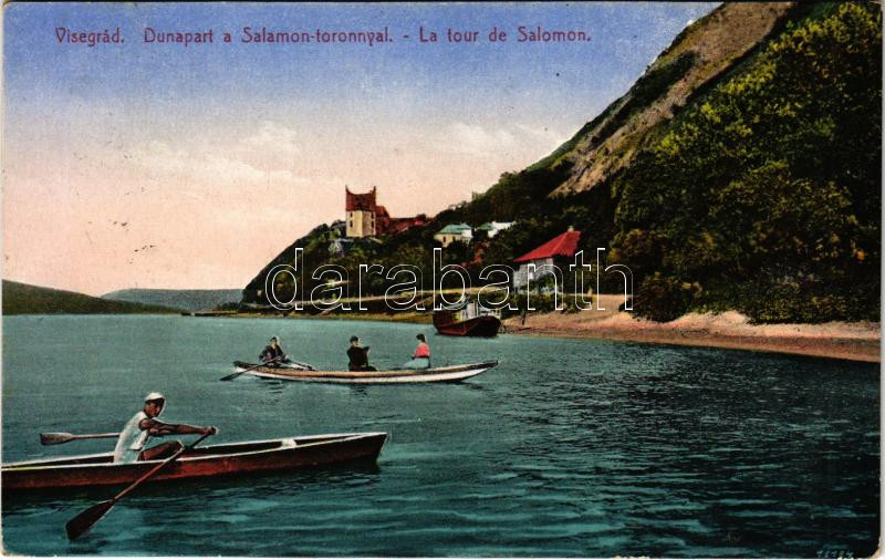 1928 Visegrád, Duna part és Salamon torony, evezősök