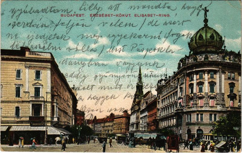 1913 Budapest VIII. Erzsébet körút, Blaha Lujza tér, villamosok, fogorvos (EK)