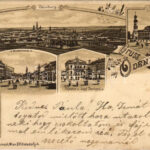 1899 (Vorläufer) Sopron, Várkerület, Színház és Liszt szobor, Városháza, tér. Kunstanstalt Karl Schwidernoch Art Nouveau, flora, litho (fl)