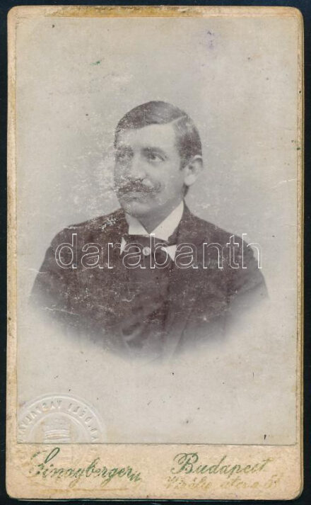 1899 Kézdi-Kovács László (1864-1942), a Pesti Hírlap belső munkatársának fényképes igazolványa a déli vaspálya társaság vonalaira. A fénykép Sinayberger budapesti fotográfus felvétele. Kézdi-Kovács László autográf