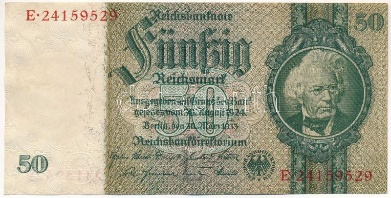 Német Harmadik Birodalom 1933. 50M 'E 24159529' T:I,I- German Third Reich 1933. 50 Mark 'E 24159529' C:UNC,AU Krause 182.a
