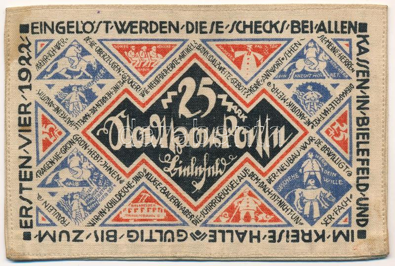 Németország / Weimari Köztársaság / Bielefeld 1921. 25M vászon T:II fo. / Germany / Weimar Republic / Bielefeld 1921. 25 Mark linen C:XF spotted - Image 2