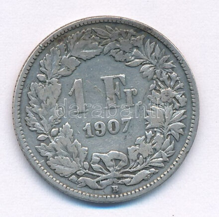 Svájc 1907B 1Fr Ag T:2-,3 patina Switzerland 1907B 1 Francs Ag C:VF,F patina Krause KM#24