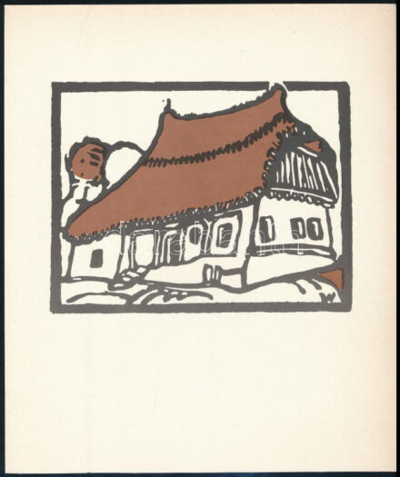 Wagner Péter (1951-): Szék (Erdély, mezőségi falu). Linómetszet, papír, jelzett a metszeten, hátoldalán feliratozott, 12x16 cm