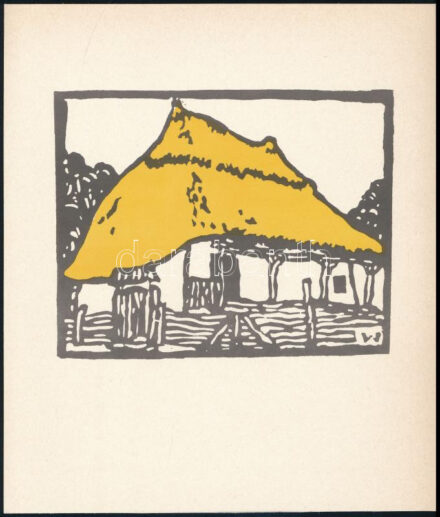 Wagner Péter (1951-): Szék (Erdély, mezőségi falu). Linómetszet, papír, jelzett a metszeten, hátoldalán feliratozott, 12x16 cm