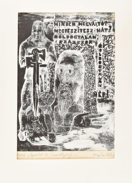 Hajtun Klára (1924-1997): Petőfi: 'Apostol II', 1975. Monotípia, papír, jelzett, paszpartuban, 29x20 cm