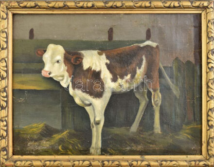 Jelzés nélkül: Boci. Olaj, vászon. Javított. Kissé sérült. Dekoratív fakeretben. 29×39 cm