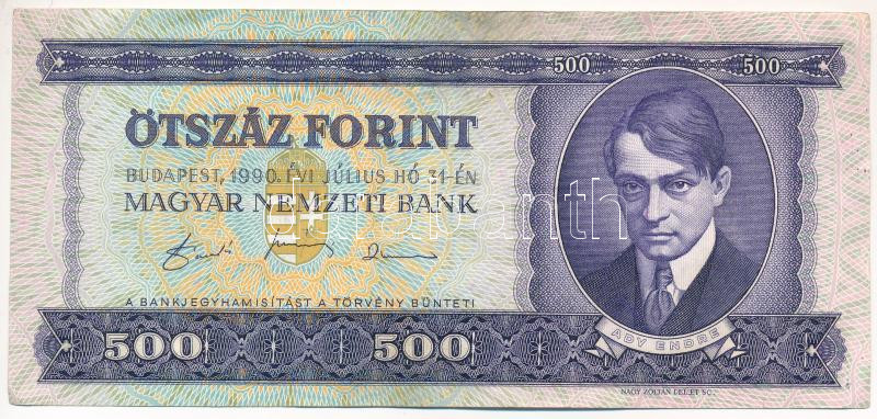 1990. 500Ft 'E 615 040795' nyomdai festékfoltokkal T:II-