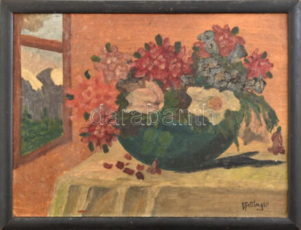 B Fellinger jelzéssel: Csendélet. Olaj, karton. Fakeretben. Hátoldalán Otto Kummer bécsi művészellátó bélyegzőjével. 24×32 cm