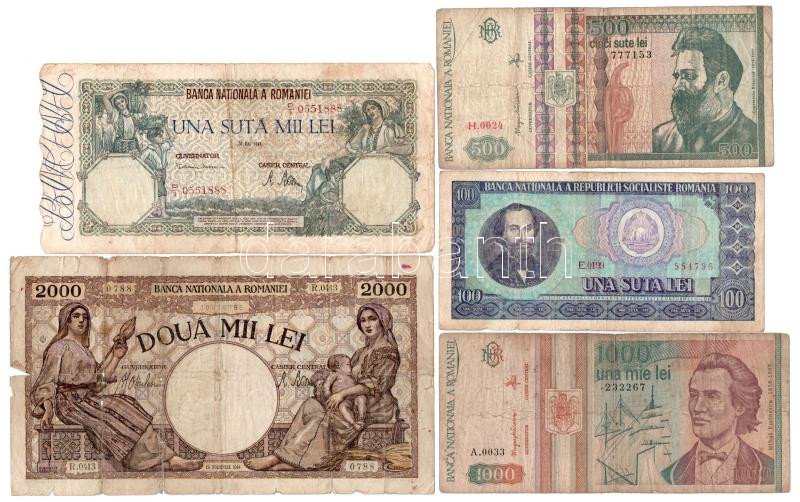 Románia 1941. 2000L + 1945. 5000L + 1946. 100.000L + 1966. 100L + 1992. 500L + 1993. 1000L + 1998-1999. 1000L-10.000L (4xklf) T:III,III- Romania 1941. 2000 Lei + 1945. 5000 Lei + 1946. 100.000 Lei + 1966. 100 Lei + 1992. 500 Lei + 1993. 1000 Lei - Image 3