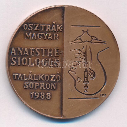 1988. 'Sopron - Osztrák-magyar Anaesthesiologus Találkozó' kétoldalas bronz emlékérem (42,5mm) T:1
